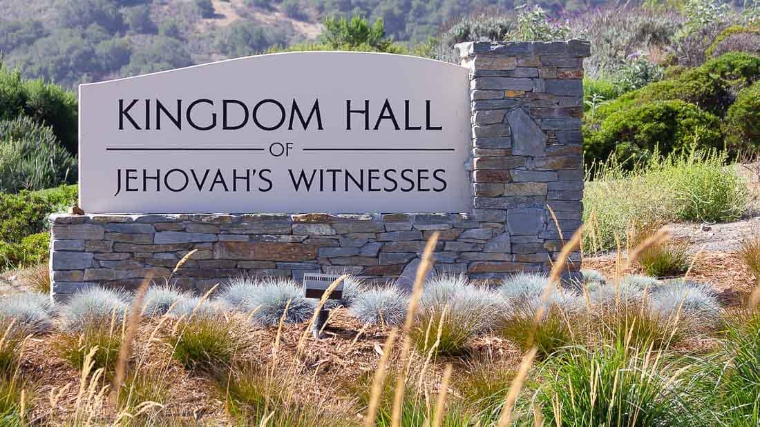 Jehovah's Witness Kingdom Hall church sign.